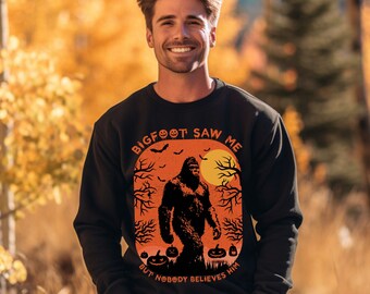 Bluza z nadrukiem „Bigfoot Saw Me” na Halloween: zabawny jesienny klimat