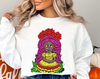 Lalka Dia De Los Muertos: meksykańska bluza na Halloween