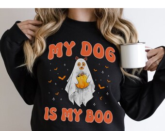 Bluza z nadrukiem Mój pies jest moim ukochanym na Halloween, prezent na Halloween, koszulka dla psa na Halloween, bluza dla mamy psa, sweter dla miłośników psów, słodka bluza na Halloween.