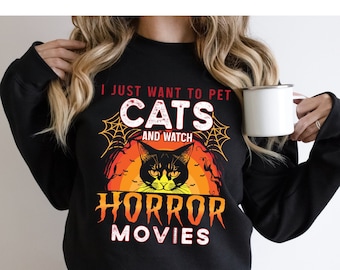 Bluza z motywem kotów i horrorów – sweter dla miłośników kotów na Halloween