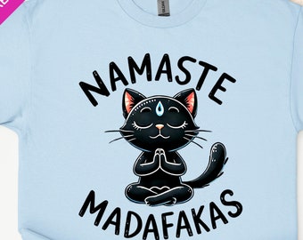 Funny Yoga Cat T-Shirt, Namaste Black Cat Tee, Humorous Meditation Cat Shirt, Cute Yoga Pun T-Shirt, Quirky Cat Lover Sweatshirt.
