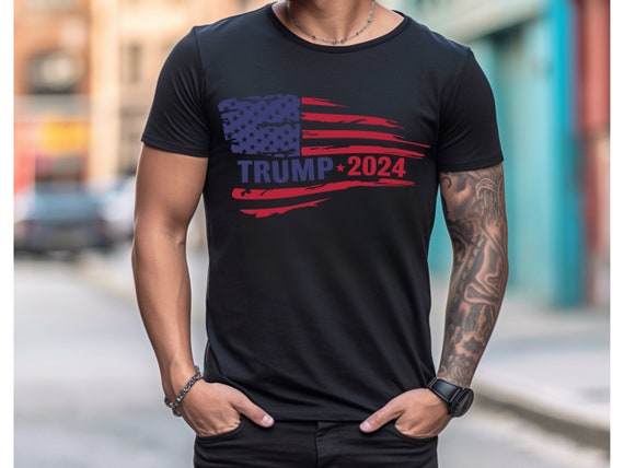 Trump 2024 'He Will Be Back' Women's Distressed American Flag T-Shirt - Dark Grey, Size Large - View #10