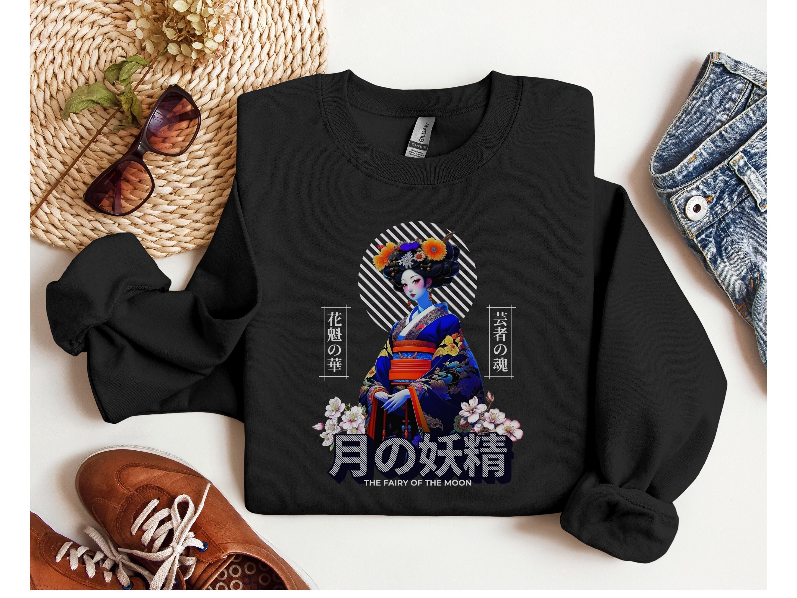 Inkpies Japanese Modern Geisha Sweater Contemporary Japanese Fashion Asian Inspired Sweatshirt Elegant geisha themed Clothing Japanese Aesthetic Tee