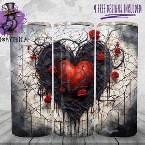 Valentine&#39;s Tumbler Wrap Png, 20 oz Anatomy Heart Tumbler Background Design, Gothic Sublimation Graphics, Spooky Horror Instant Download