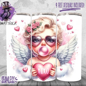 Valentinstag Tumbler Wrap Png 20 Unzen Cupid Tumbler Wrap, Bubble Gum Sublimationsdesign, nahtlose XOXO Aquarell Herz Valentine Geschenkidee