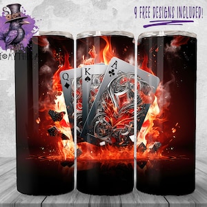 Karty 3D Tumbler Wrap Png, 20 Oz Poker Tumbler Tło Projektu, Grafika Sublimacyjna, Karty Do Gry Natychmiastowe Pobieranie Cyfrowe