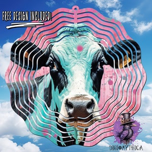 Cow Wind Spinner Png, 10in Sassy Heifer Windspinner Design, Pink Splatter Sublimation Graphics, Funny Instant Digital Download