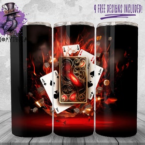 Karty 3D Tumbler Wrap Png, 20 Oz Poker Tumbler Tło Projektu, Grafika Sublimacyjna, Karty Do Gry Natychmiastowe Pobieranie Cyfrowe