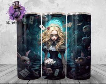 Alice In Wonderland Tumbler Wrap Png, 20 oz White Rabbit Tumbler Background Design, Fairytale Sublimation Graphics, Surreal Instant Download