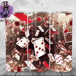 Cartas 3D Tumbler Wrap Png, design de fundo de copo de pôquer de 20 onças, gráfico de sublimação, download digital instantâneo de cartas de jogar