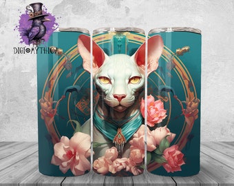 Hairless Cat Tumbler Wrap Png, 20oz Sphynx Cat Lover Tumbler Background Design, Animal Sublimation Graphics, Kitty Instant Digital Download