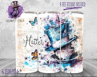 Mad Hatter Tumbler Wrap Png, 20 oz Alice In Wonderland Tumbler Background Design, Fairytale Sublimation Graphics, Top Hat Digital Download