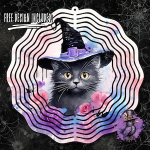 Halloween Wind Spinner Png, 10in Pastel Cat Windspinner Design, Gothic Sublimation Graphics, Witchy Pastel Goth Instant Digital Download