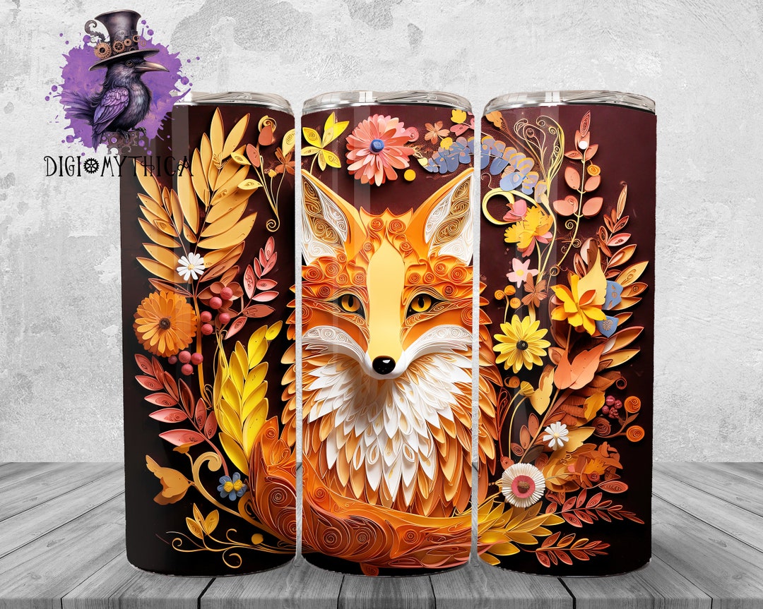 3D Fox Tumbler Wrap Png, 20 Oz Nature Lover Tumbler Background Design ...