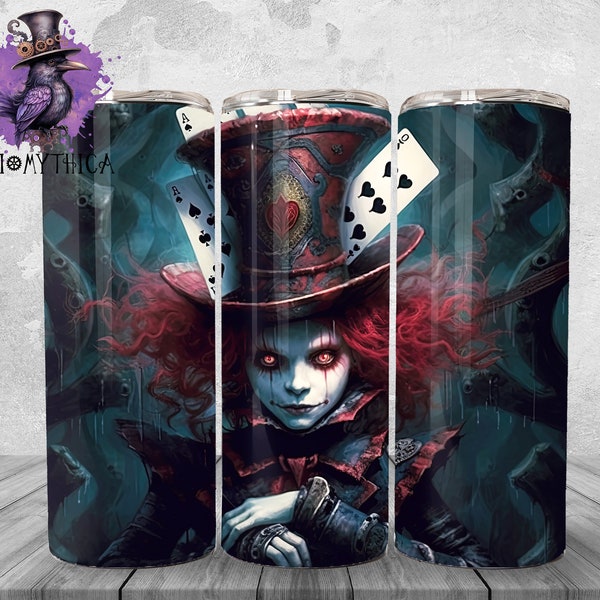 Mad Hatter Tumbler Wrap Png, 20 oz Alice In Wonderland Tumbler Background Design, Fairy tale Sublimation Graphics, Dark Instant Download