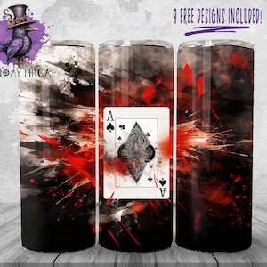 Karty 3D Tumbler Wrap Png, 20 Oz Poker Tumbler Tło Projektu, Grafika Sublimacyjna, Karty Do Gry Natychmiastowe Pobieranie Cyfrowe