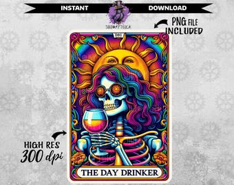 Archivo PNG de la carta del tarot del bebedor del día, descarga de sublimación PNG de Tarotcards, diseño divertido de Oracle para camisas de tendencia, bolsas de mano, pegatinas y más.