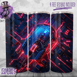 Computer Gamer Tumbler Wrap Png, 20oz Computer Tech Design, Geek Sublimation Design, Seamless PC Gaming Mouse, Tech Gift Digital Download