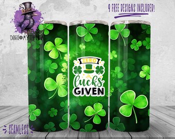 St. Patrick's Day Tumbler Wrap Png, 20 oz Lucky Tumbler Background Design, Four Leaf Clover Sublimation Graphic, Funny Seamless Download