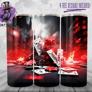 Karty 3D Tumbler Wrap Png, 20 Oz Poker Tumbler Tło Projektu, Grafika Sublimacyjna, Karty Do Gry Natychmiastowe Pobieranie Cyfrowe
