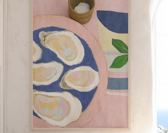 Poster di ostriche | Arte murale estiva per la cucina | Poster di dopamina | Stampa con illustrazione di ostriche | Decorazione poster di frutti di mare | Arte culinaria italiana