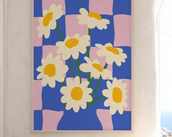Prästkrageposter | Funky väggkonst | Dopaminposter | Sommarväggdekor | Blomillustration | Gladlynt väggkonst | Funky retrokonst