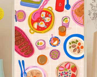 Illustrazione del cibo | Arte da parete colorata | Illustrazione minima | Stampa artistica da cucina | Home Poster | Poster da cucina | Colori vibranti