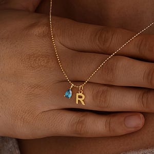 Personalized Initial Necklace with Birthstone, Dainty Gemstone Letter Necklace, Gift for Grandma, Handmade Jewellery, Christmas Gift for Her