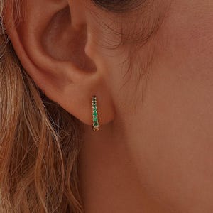 Personalized Birthstone Hoop Earrings, Minimalist Birthstone Earrings, Gold Huggie Hoops Earrings, Gemstone Hoop Earrings, Birthday Gifts