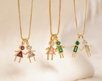 Personalized Birthstone Kids Necklace, Family Gemstone Necklace for Mom, Gold Necklace, Birthday Gift,Bridesmaid Gift,Christmas Gift for Her