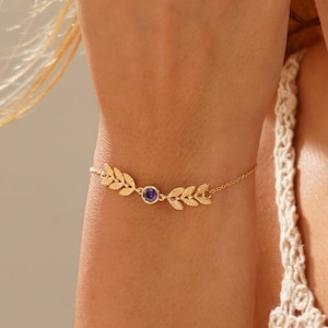 Bracelet de pierres de naissance blé doré, bracelet de pierres de naissance délicat, bracelet de pierres de naissance vintage personnalisé, bijoux de pierre de naissance, cadeau de fête des mères