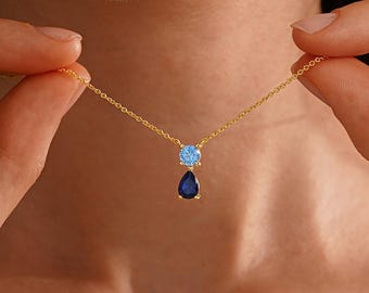 Two Birthstone Pendant Necklace, Personalized Birthstone Necklace, Meaningful Gifts for Mom, Personalized Birthstone Jewelry, Gift for Her