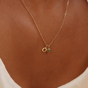 Colar inicial personalizado com pedra de nascimento, colar delicado com letras de pedras preciosas, presente para avó, joias artesanais, presente de Natal para ela
