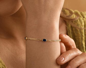 Minimalistische geboortesteenarmband met Cubaanse ketting, aangepaste geboortesteenarmband, gepersonaliseerde verjaardagscadeaus voor haar, kerstcadeaus voor moeder