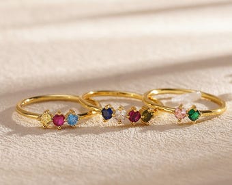 Minimalist Birthstone Ring, Personalized Family Birthstone Ring, Gold Stacking Ring, Birthday Gift, Bridesmaid Gift,Mothers Day Gift for Her