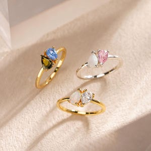 Custom Pear Toi Et Moi Ring, Duo Teardrop Birthstone Ring, Personalized Promise Ring, Two Stone Ring, Couples Jewelry,Christmas Gift for Her