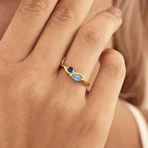 Personalised Two Birthstone Ring, Custom Family Birthstone Ring, Dainty Gemstone Ring, Mothers Ring, Birthday Gifts, Christmas Gifts for Her