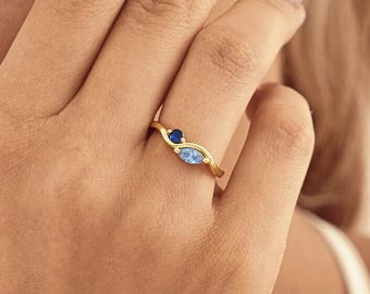 Personalised Two Birthstone Ring, Custom Family Birthstone Ring, Dainty Gemstone Ring, Mothers Ring, Birthday Gifts, Christmas Gifts for Her