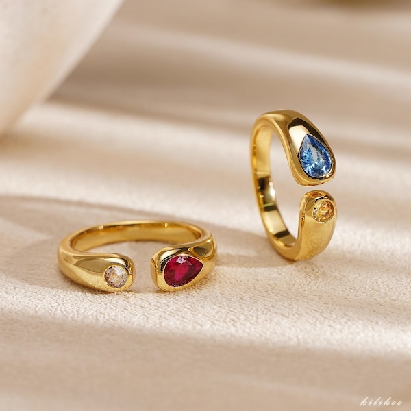 Anillo de sello con dos piedras de nacimiento, anillo personalizado con dos piedras de nacimiento, anillo minimalista con la inscripción "Toi et Moi", regalo de cumpleaños para mamá, regalo del Día de la Madre para ella.
