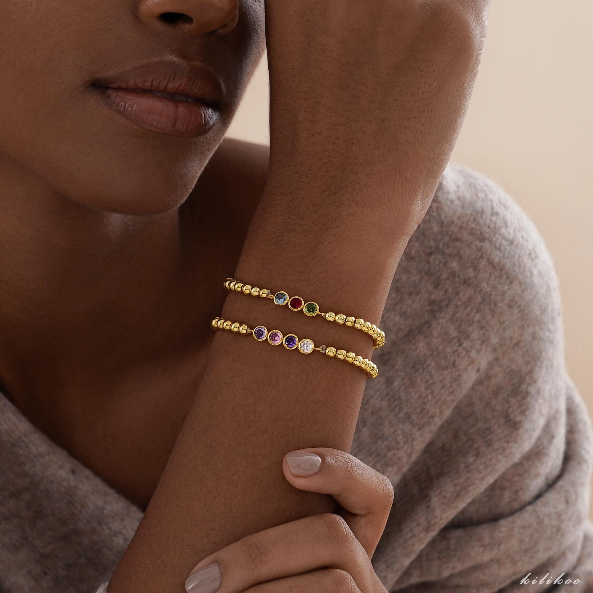 Stacking Beaded Birthstone Bracelet, Family Birthstone Bracelet,…