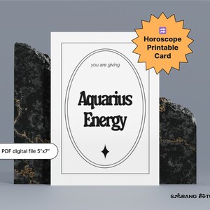 Aquarius Printable Zodiac Cards - White, Digital Instant Download, Birthday Card, Aesthetic Greeting Card, Horoscope Spiritual Gift