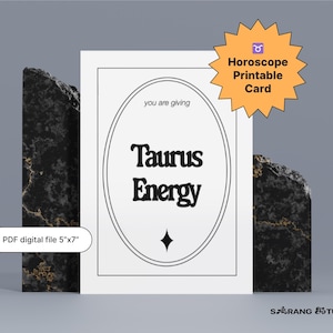 Taurus Printable Zodiac Cards - White, Digital Instant Download, Birthday Card, Aesthetic Greeting Card, Horoscope Spiritual Gift