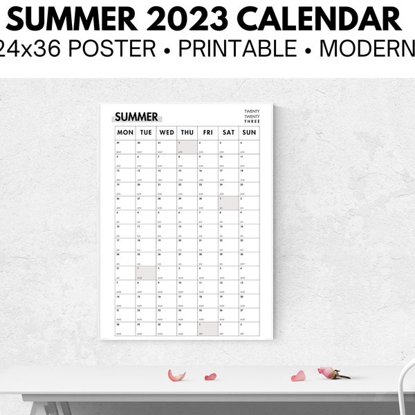 Minimalist Printable Summer 2023 Calendar Poster, Family Calendar, Instant Download, Monochrome, Digital Download, Giant Planner, Modern
