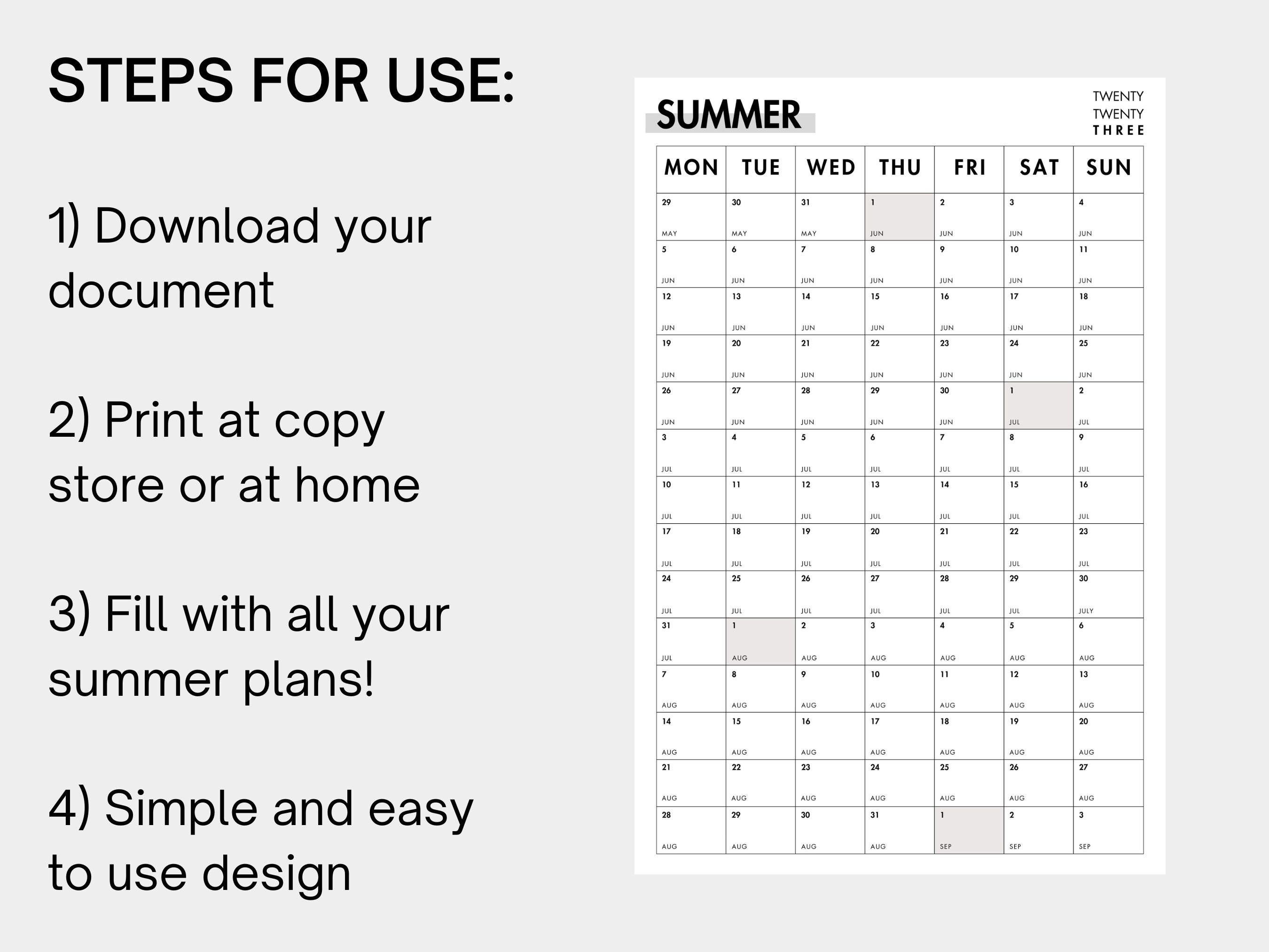 Minimalist Printable Summer 2023 Calendar Poster Family - Etsy
