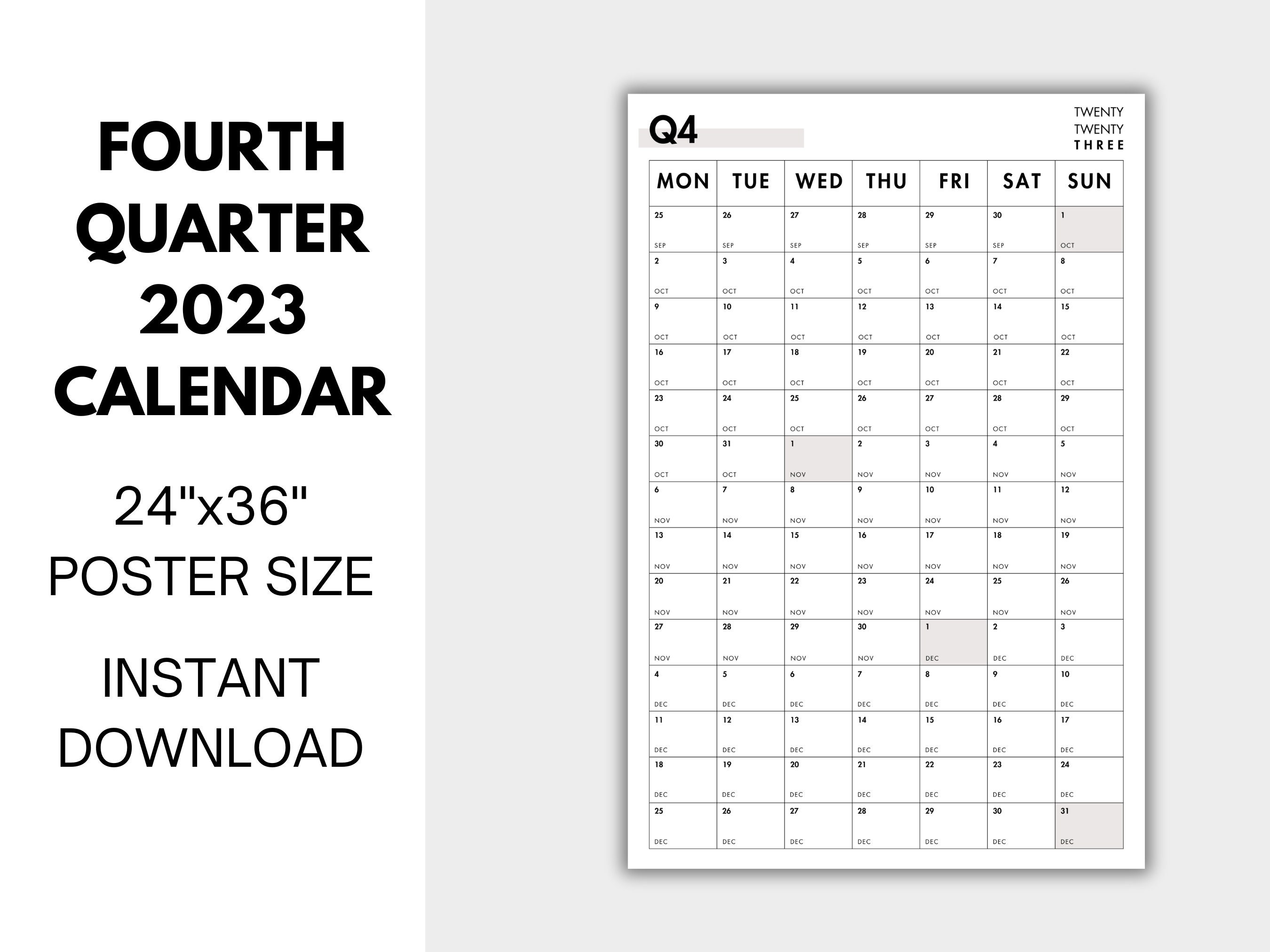 Minimalist Printable Q4 2023 Calendar, Family Calendar, Instant Download, Fourth Quarter ...
