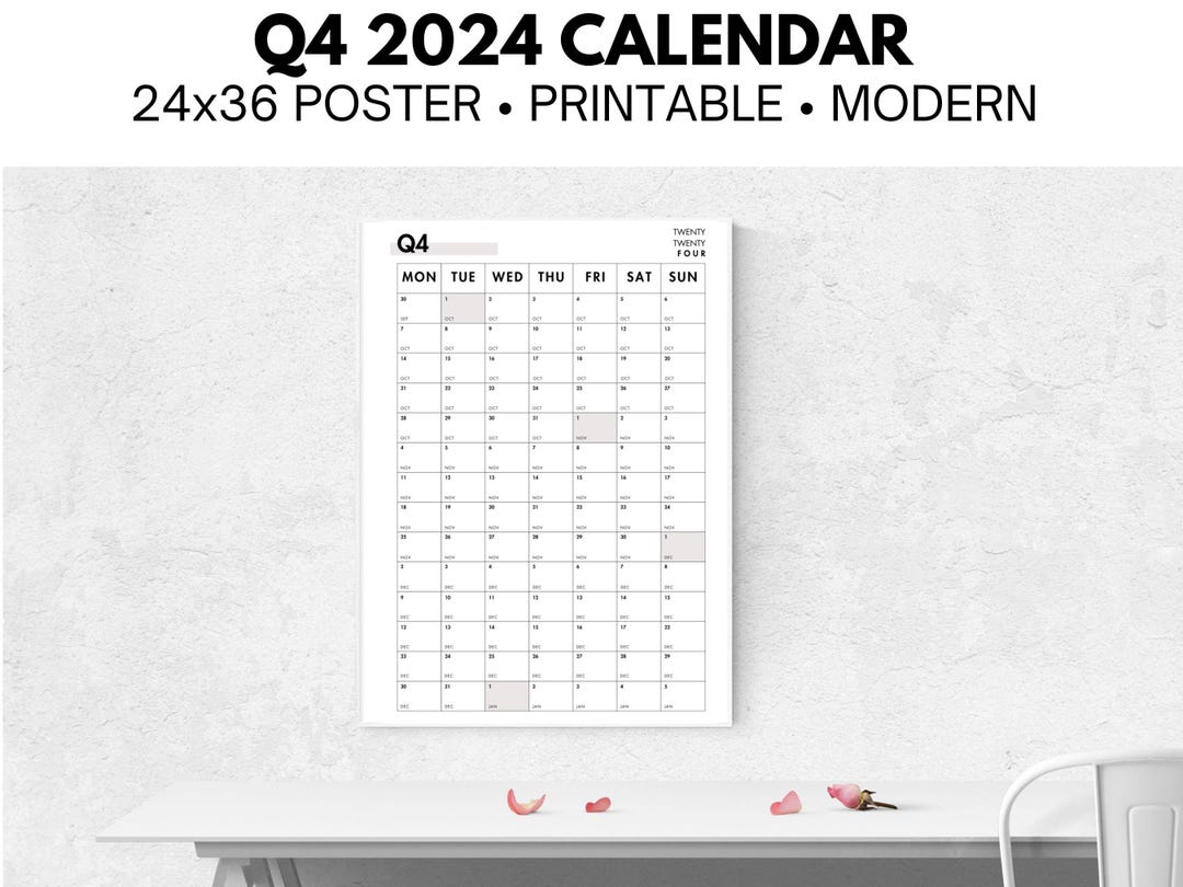 Aesthetic Printable Q4 2024 Monday Start Calendar, Family Calendar, Instant Download, Fourth ...