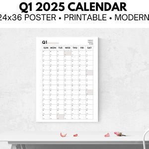 Aesthetic Printable Q1 2025 Sunday Start Calendar, Family Calendar, Instant Download, First Quarter, Giant Planner, January-March, Minimal