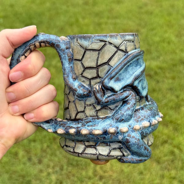 Handmade Sculpted Dragon Mug - Collector’s Fantasy Art Stoneware - 16oz.