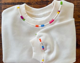 Baby Bubble Romper Sweatshirt Hand Embroidery Collar Color Block
