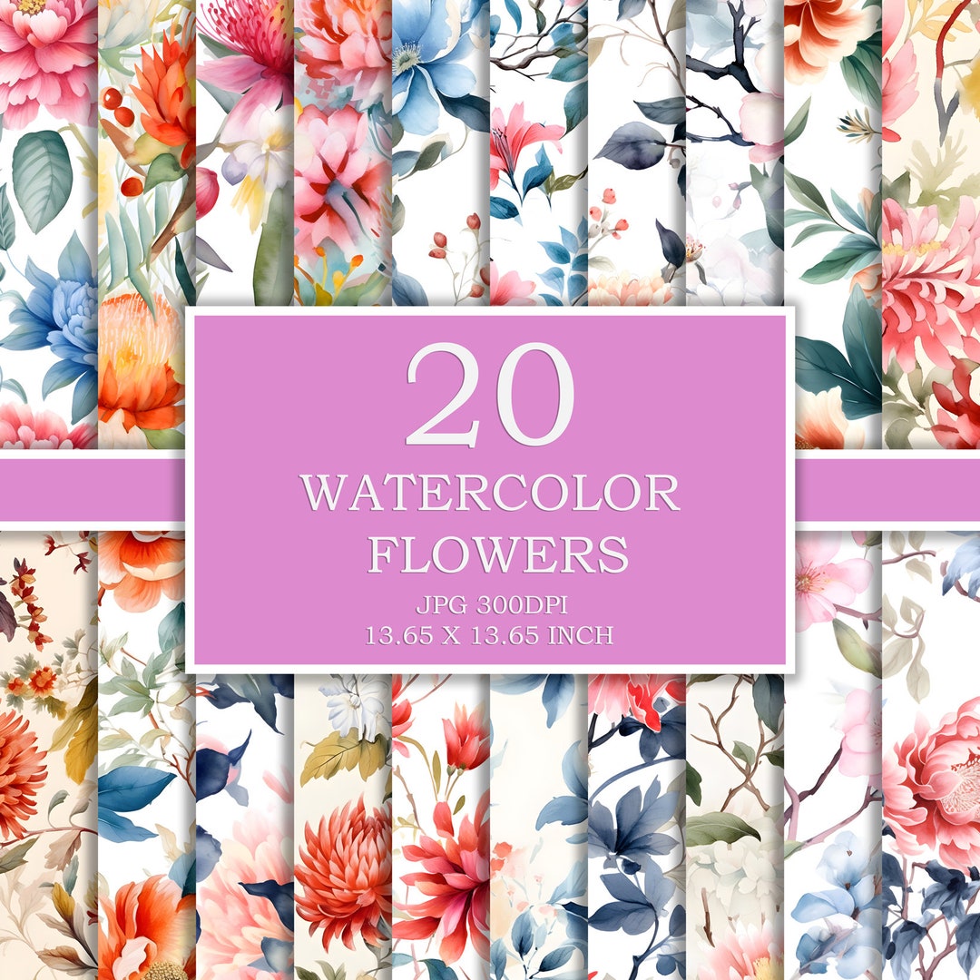 Flowers Digital Paper Flowers Seamless Pattern Floral - Etsy